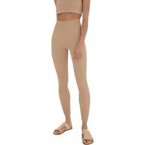 Women's Tan Ribbed Leggings. Monica Cordera